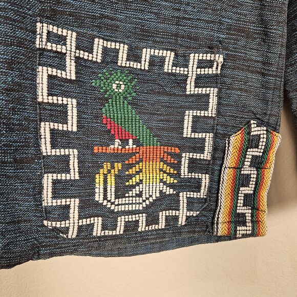 VTG 70s Guatemalan Handmade Quetzel Tribal Aztec Shirt Jacket Embroidered Medium - Picture 3 of 10